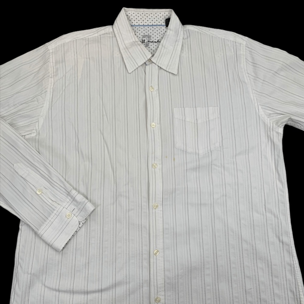 7 For All Mankind Shirt Mens XL White Striped Long Sleeve Button Front